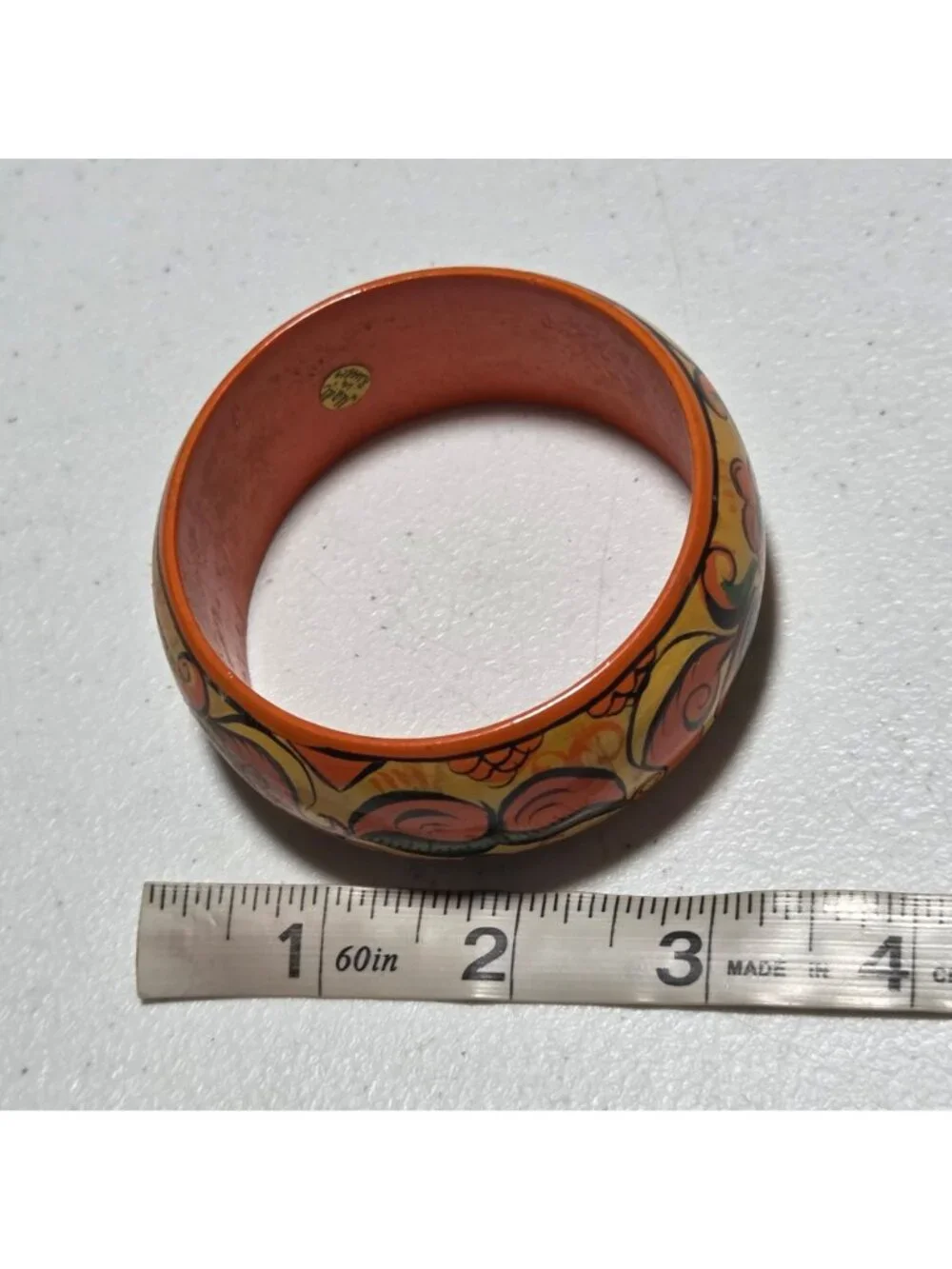 Hand Painted Wooden Bangle Bracelet Orange Yellow Green Design Fashion Jewelry